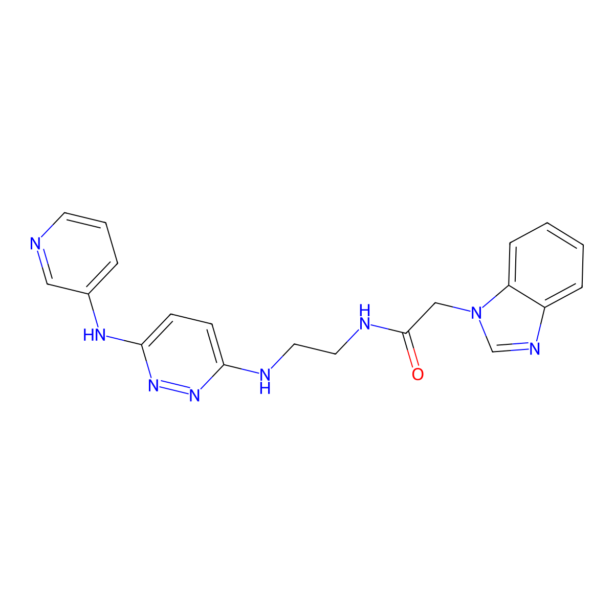 2-(1H-benzo[d]imidazol-1-yl)-N-(2-((6-(pyridin-3-ylamino)pyridazin-3-yl)amino)ethyl)acetamide molecular structure, CAS 1251557-03-5