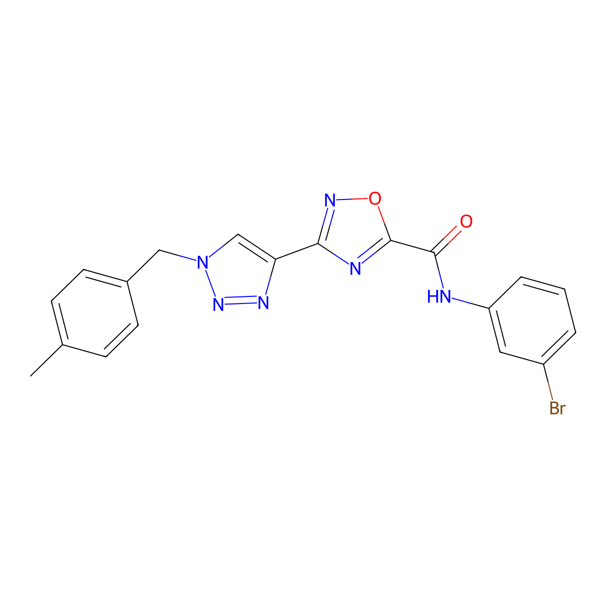 N-(3-bromophenyl)-3-{1-[(4-methylphenyl)methyl]-1H-1,2,3-triazol-4-yl}-1,2,4-oxadiazole-5-carboxamide molecular structure, CAS 1251557-04-6
