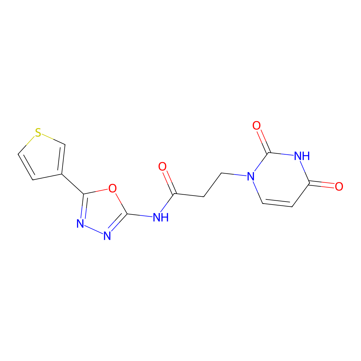 3-(2,4-dioxo-1,2,3,4-tetrahydropyrimidin-1-yl)-N-[5-(thiophen-3-yl)-1,3,4-oxadiazol-2-yl]propanamide molecular structure, CAS 1251557-05-7