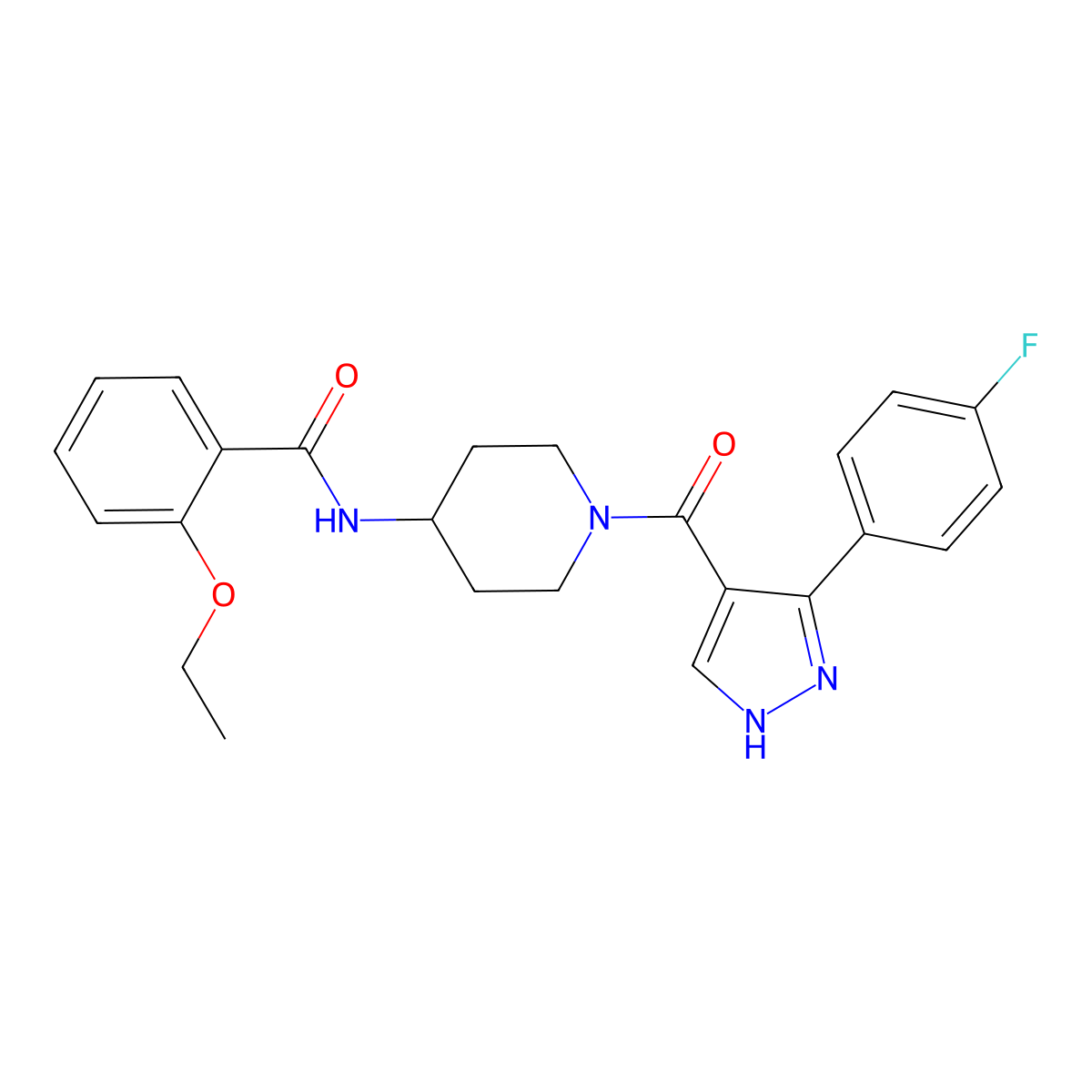 2-ethoxy-N-(1-(3-(4-fluorophenyl)-1H-pyrazole-4-carbonyl)piperidin-4-yl)benzamide molecular structure, CAS 1251557-07-9