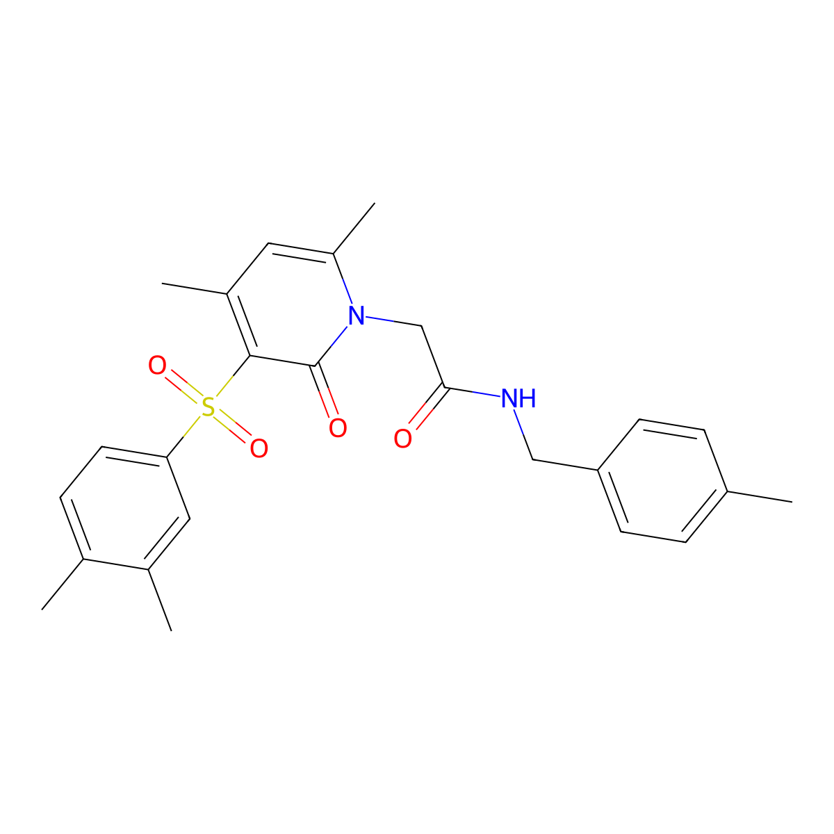2-(3-((3,4-dimethylphenyl)sulfonyl)-4,6-dimethyl-2-oxopyridin-1(2H)-yl)-N-(4-methylbenzyl)acetamide molecular structure, CAS 1251557-11-5