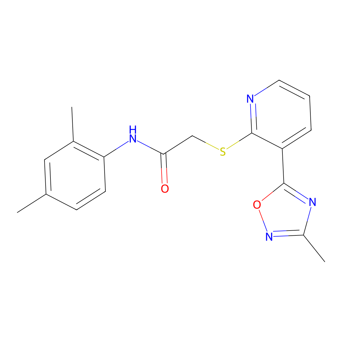 N-(2,4-dimethylphenyl)-2-((3-(3-methyl-1,2,4-oxadiazol-5-yl)pyridin-2-yl)thio)acetamide molecular structure, CAS 1251557-17-1