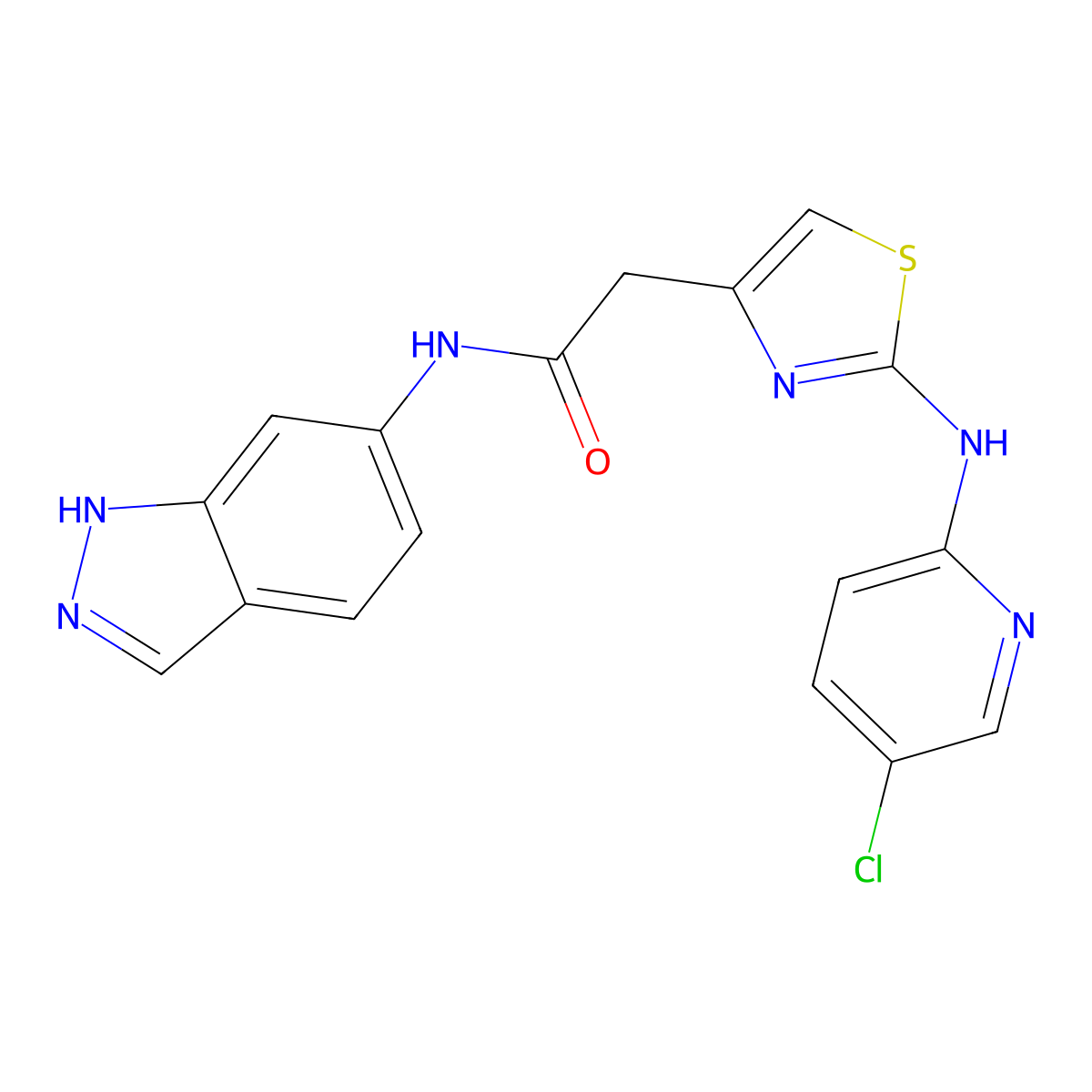 2-(2-((5-chloropyridin-2-yl)amino)thiazol-4-yl)-N-(1H-indazol-6-yl)acetamide molecular structure, CAS 1251557-26-2