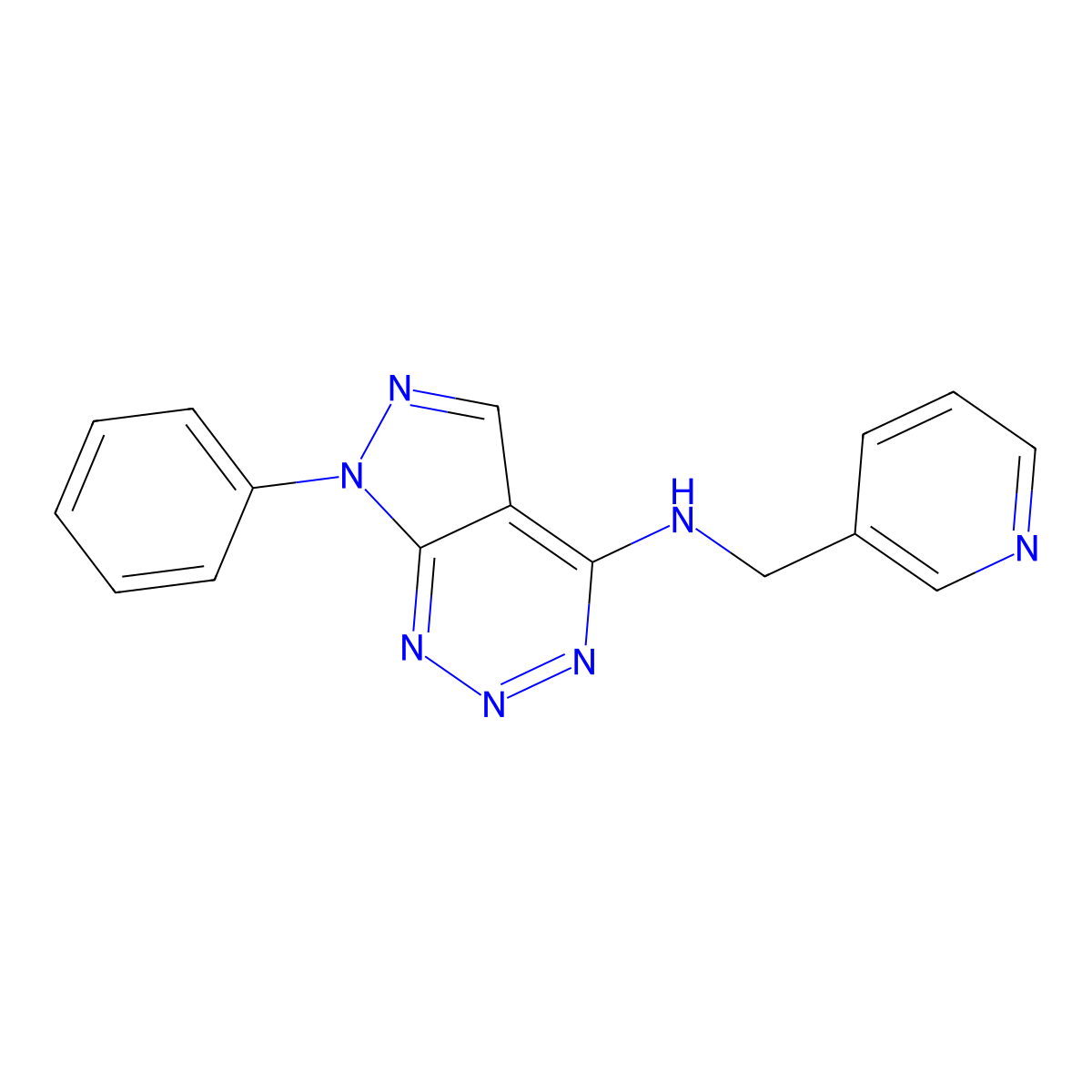 7-phenyl-N-(pyridin-3-ylmethyl)-7H-pyrazolo[3,4-d][1,2,3]triazin-4-amine molecular structure, CAS 1251557-29-5