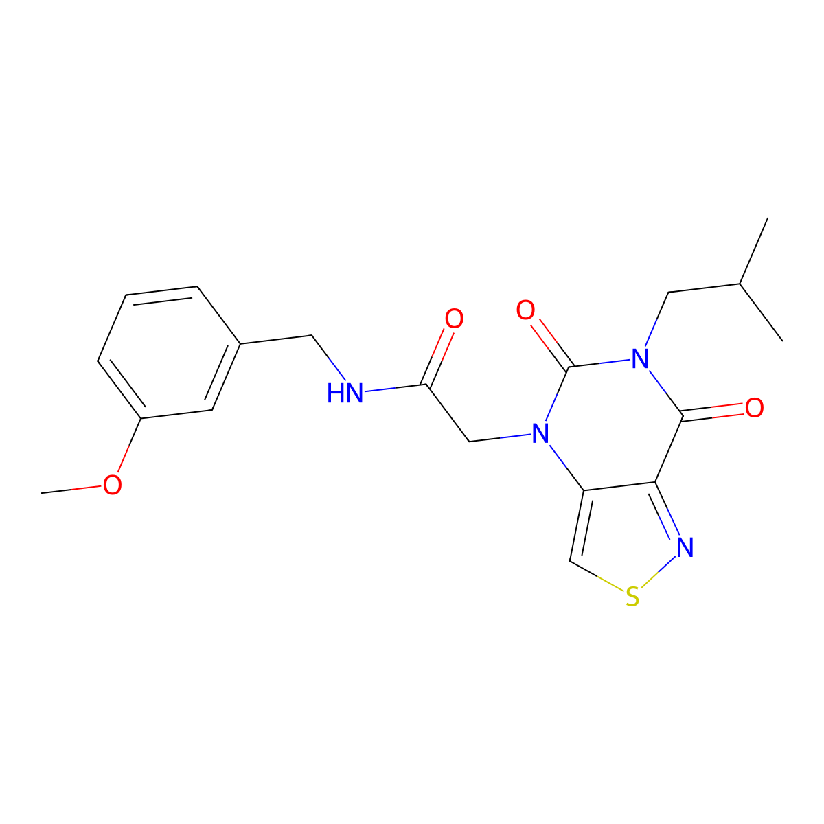 2-(6-isobutyl-5,7-dioxo-6,7-dihydroisothiazolo[4,3-d]pyrimidin-4(5H)-yl)-N-(3-methoxybenzyl)acetamide molecular structure, CAS 1251557-30-8