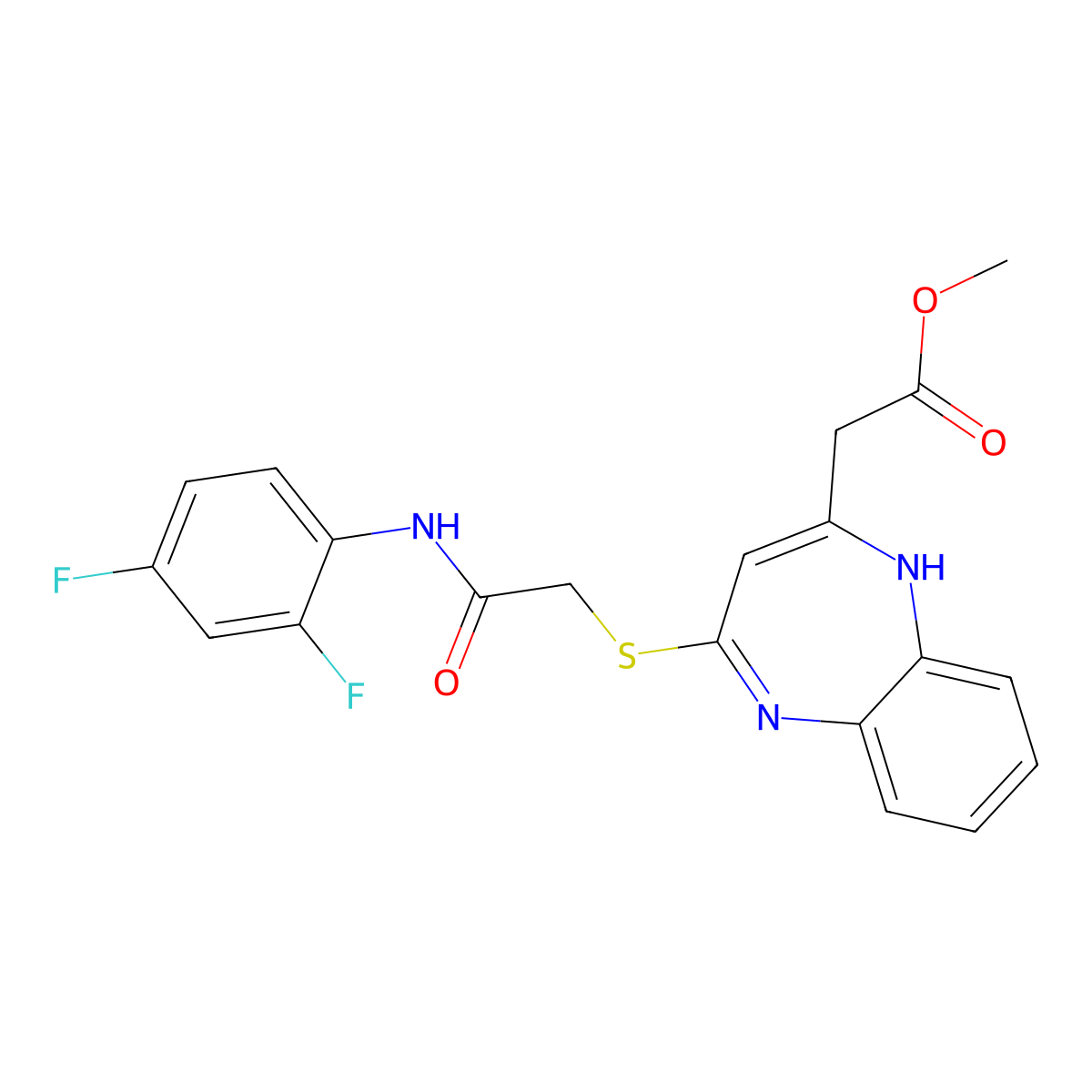 methyl 2-[4-({[(2,4-difluorophenyl)carbamoyl]methyl}sulfanyl)-1H-1,5-benzodiazepin-2-yl]acetate molecular structure, CAS 1251557-33-1
