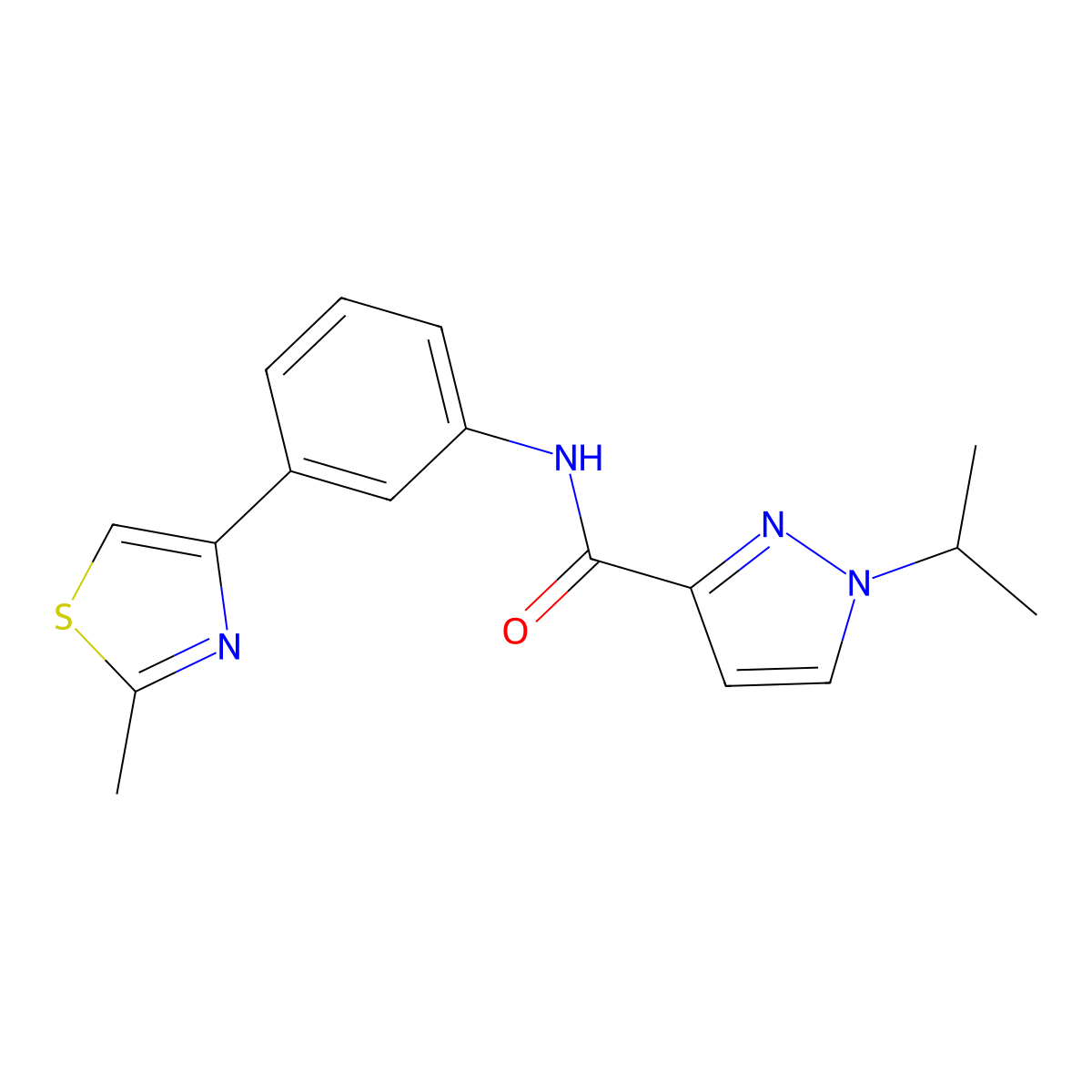 1-isopropyl-N-(3-(2-methylthiazol-4-yl)phenyl)-1H-pyrazole-3-carboxamide molecular structure, CAS 1251557-34-2