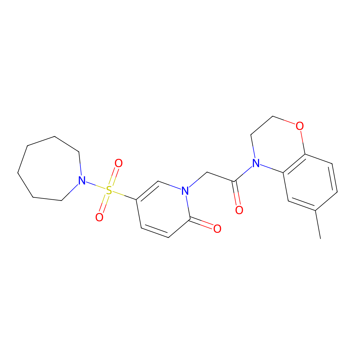 5-(azepan-1-ylsulfonyl)-1-(2-(6-methyl-2H-benzo[b][1,4]oxazin-4(3H)-yl)-2-oxoethyl)pyridin-2(1H)-one molecular structure, CAS 1251557-46-6