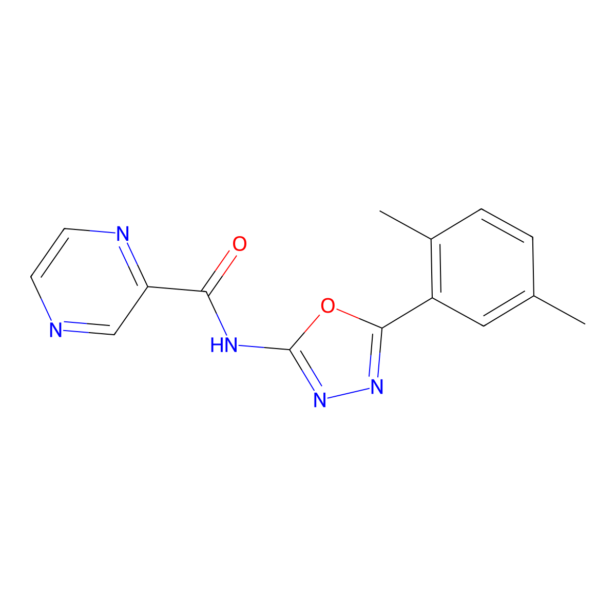 N-[5-(2,5-dimethylphenyl)-1,3,4-oxadiazol-2-yl]pyrazine-2-carboxamide molecular structure, CAS 1251557-48-8