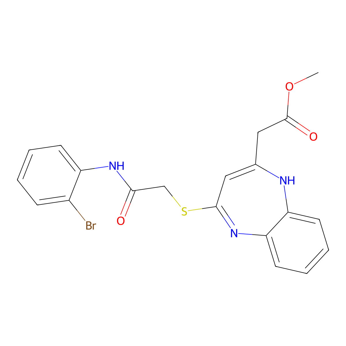 methyl 2-[4-({[(2-bromophenyl)carbamoyl]methyl}sulfanyl)-1H-1,5-benzodiazepin-2-yl]acetate molecular structure, CAS 1251557-50-2