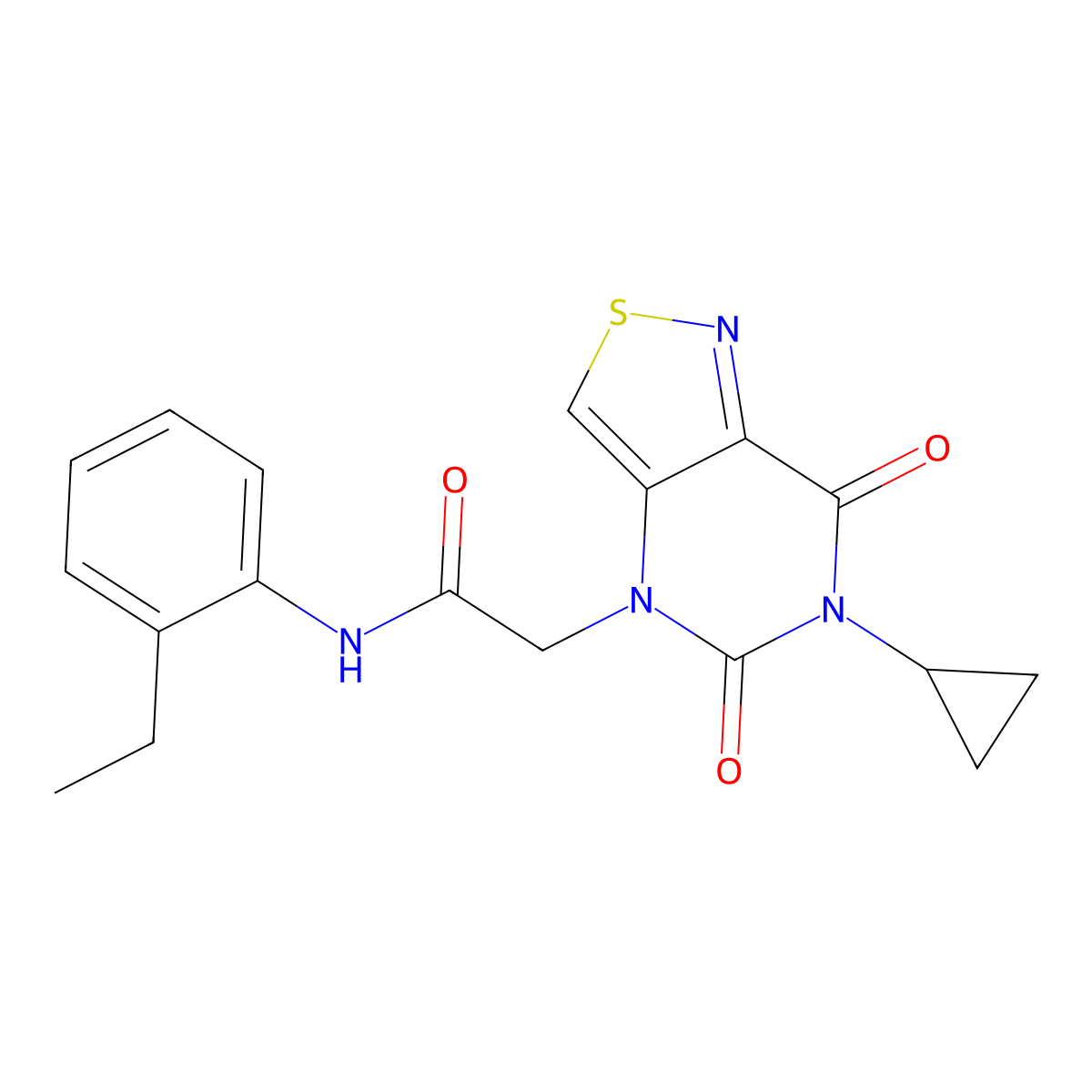 2-{6-cyclopropyl-5,7-dioxo-4H,5H,6H,7H-[1,2]thiazolo[4,3-d]pyrimidin-4-yl}-N-(2-ethylphenyl)acetamide molecular structure, CAS 1251557-68-2