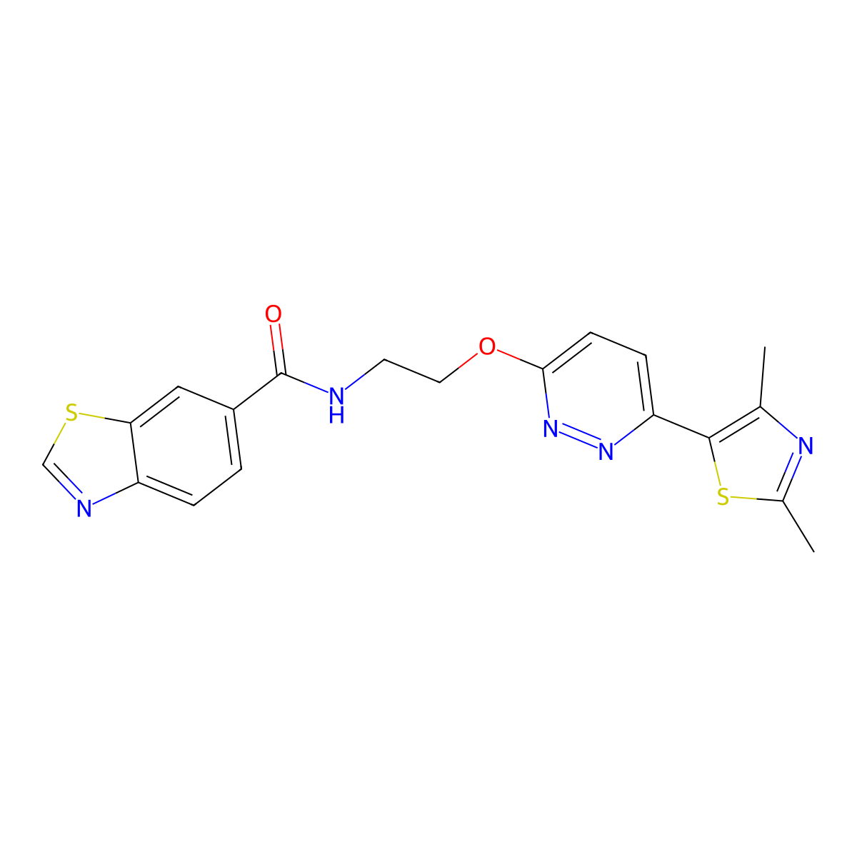 N-(2-((6-(2,4-dimethylthiazol-5-yl)pyridazin-3-yl)oxy)ethyl)benzo[d]thiazole-6-carboxamide molecular structure, CAS 1251557-73-9