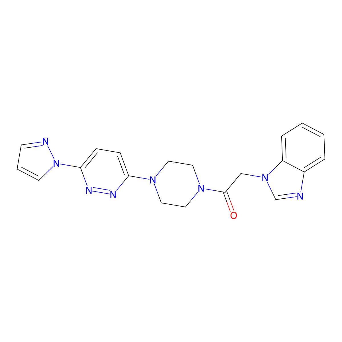 1-(4-(6-(1H-pyrazol-1-yl)pyridazin-3-yl)piperazin-1-yl)-2-(1H-benzo[d]imidazol-1-yl)ethanone molecular structure, CAS 1251557-77-3