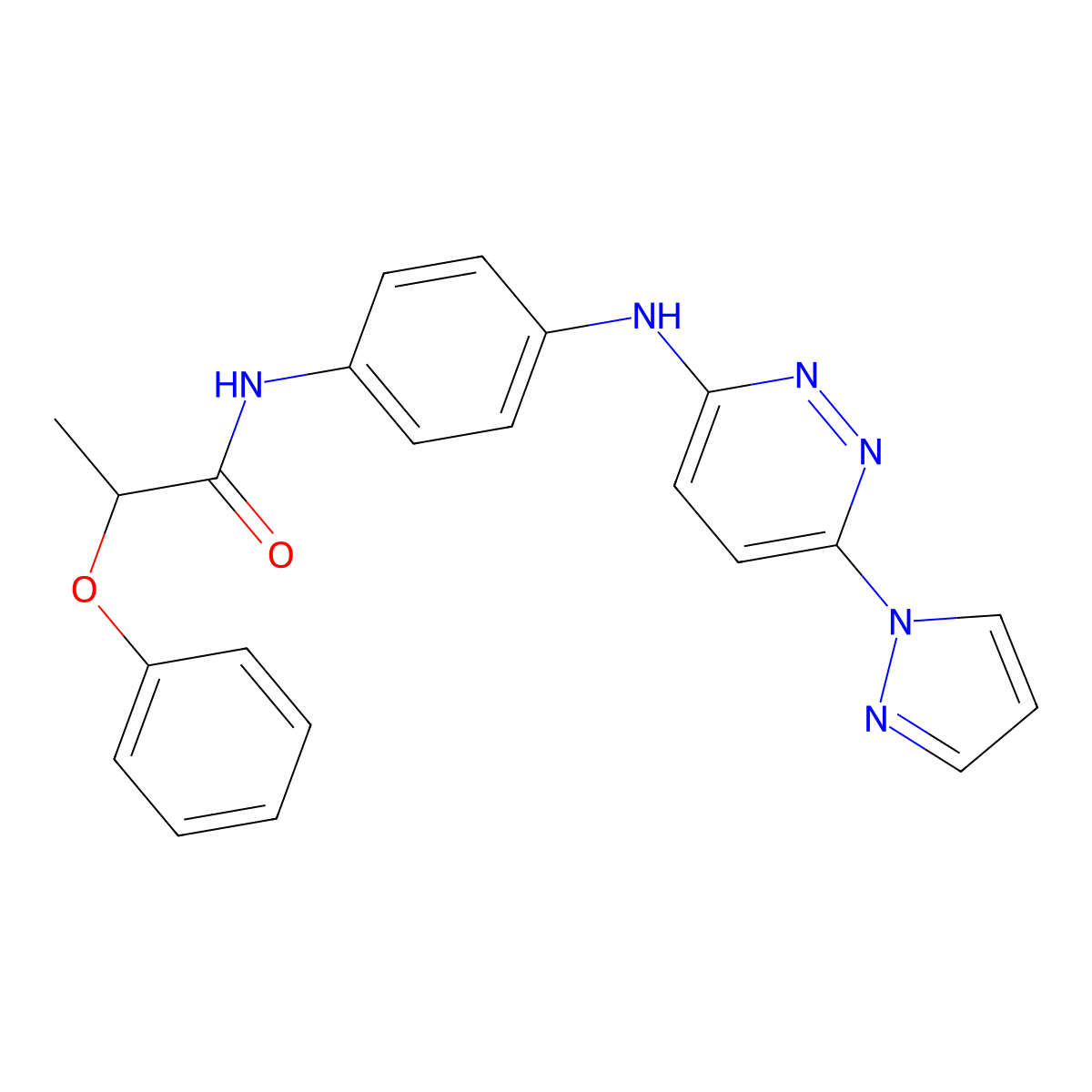 N-(4-((6-(1H-pyrazol-1-yl)pyridazin-3-yl)amino)phenyl)-2-phenoxypropanamide molecular structure, CAS 1251557-83-1