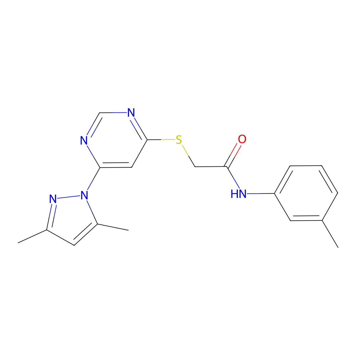 2-((6-(3,5-dimethyl-1H-pyrazol-1-yl)pyrimidin-4-yl)thio)-N-(m-tolyl)acetamide molecular structure, CAS 1251557-88-6