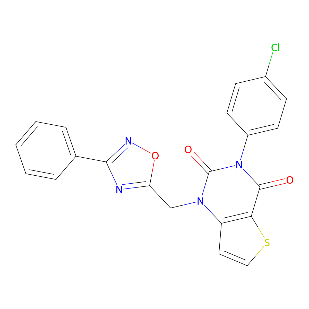 3-(4-chlorophenyl)-1-[(3-phenyl-1,2,4-oxadiazol-5-yl)methyl]-1H,2H,3H,4H-thieno[3,2-d]pyrimidine-2,4-dione molecular structure, CAS 1251557-93-3