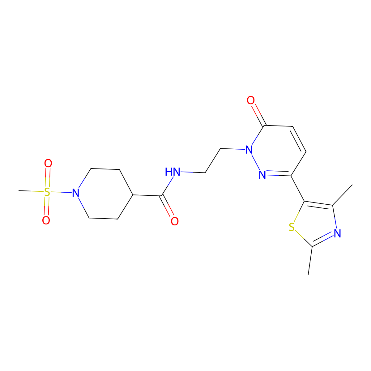 N-(2-(3-(2,4-dimethylthiazol-5-yl)-6-oxopyridazin-1(6H)-yl)ethyl)-1-(methylsulfonyl)piperidine-4-carboxamide molecular structure, CAS 1251557-94-4