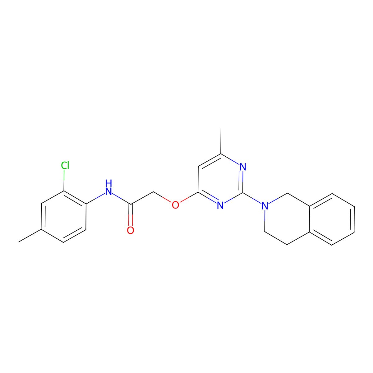 N-(2-chloro-4-methylphenyl)-2-((2-(3,4-dihydroisoquinolin-2(1H)-yl)-6-methylpyrimidin-4-yl)oxy)acetamide molecular structure, CAS 1251557-99-9