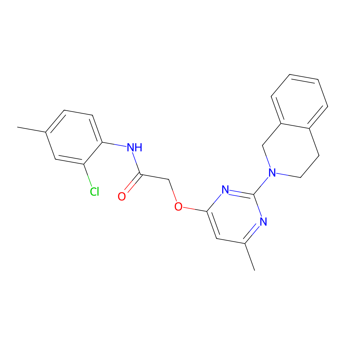 N-(2-chloro-4-methylphenyl)-2-((2-(3,4-dihydroisoquinolin-2(1H)-yl)-6-methylpyrimidin-4-yl)oxy)acetamide molecular structure, CAS 1251557-99-9