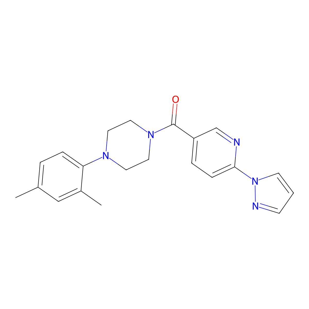 (6-(1H-pyrazol-1-yl)pyridin-3-yl)(4-(2,4-dimethylphenyl)piperazin-1-yl)methanone molecular structure, CAS 1251558-08-3