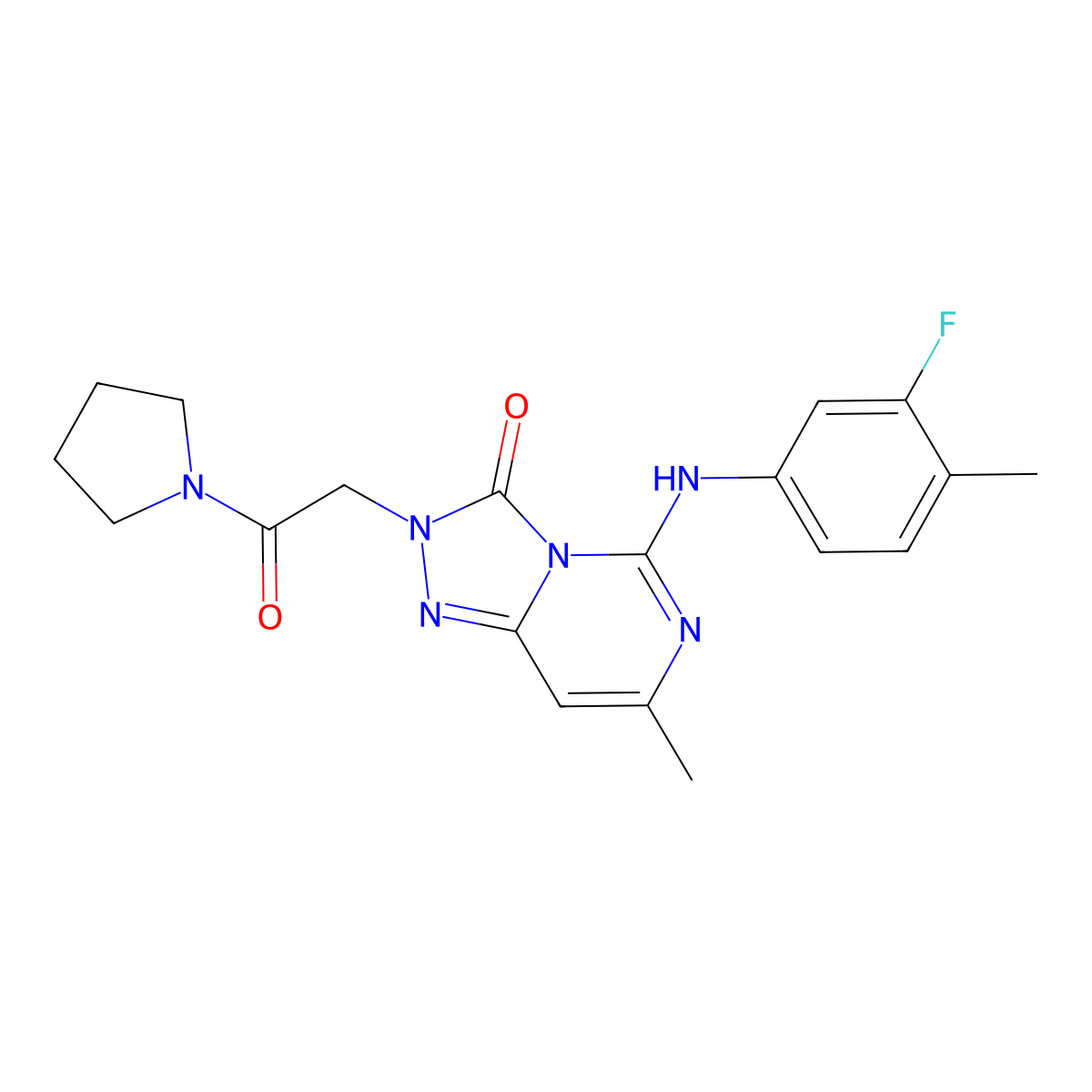 5-[(3-fluoro-4-methylphenyl)amino]-7-methyl-2-[2-oxo-2-(pyrrolidin-1-yl)ethyl]-2H,3H-[1,2,4]triazolo[4,3-c]pyrimidin-3-one molecular structure, CAS 1251558-22-1