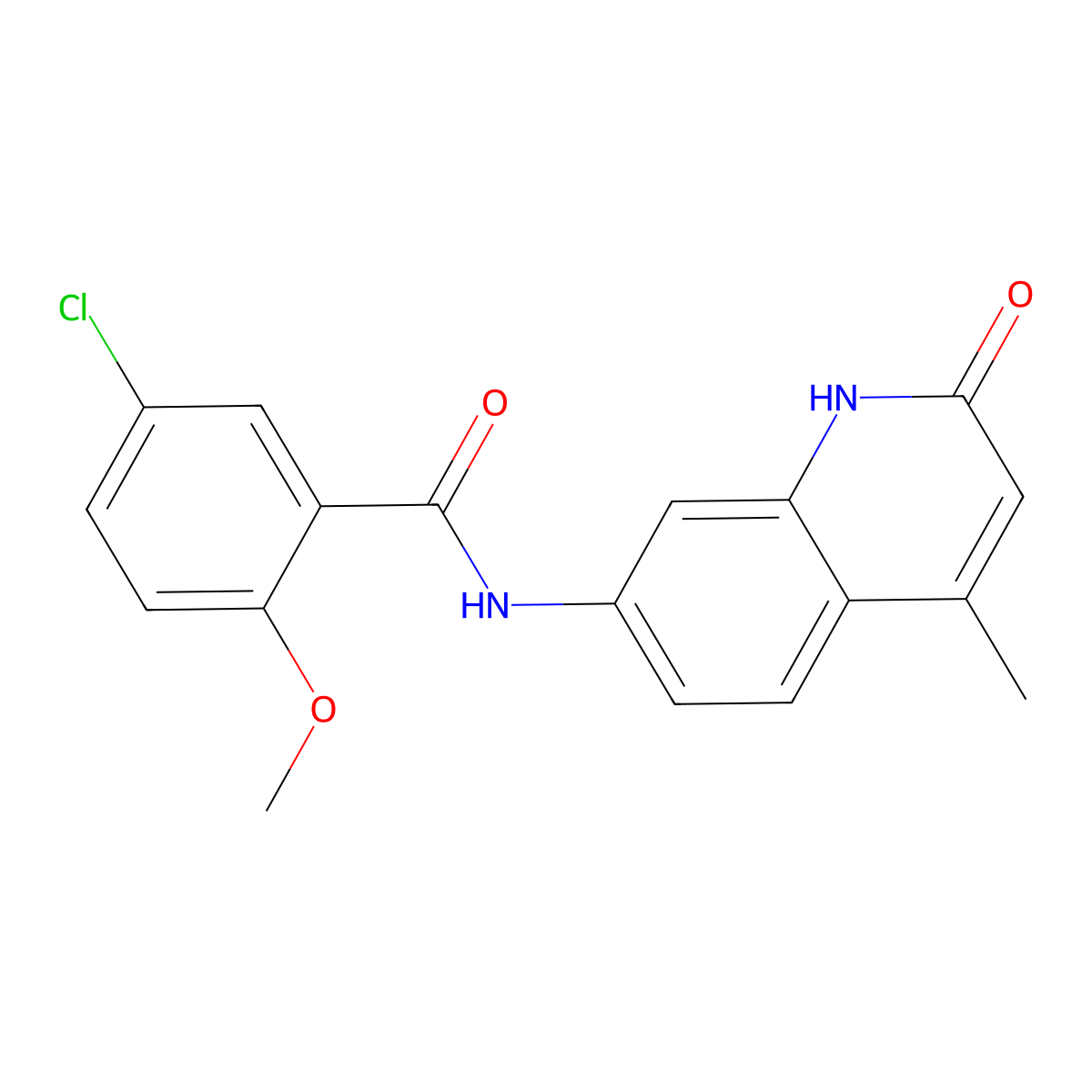 5-chloro-2-methoxy-N-(4-methyl-2-oxo-1,2-dihydroquinolin-7-yl)benzamide molecular structure, CAS 1251558-24-3