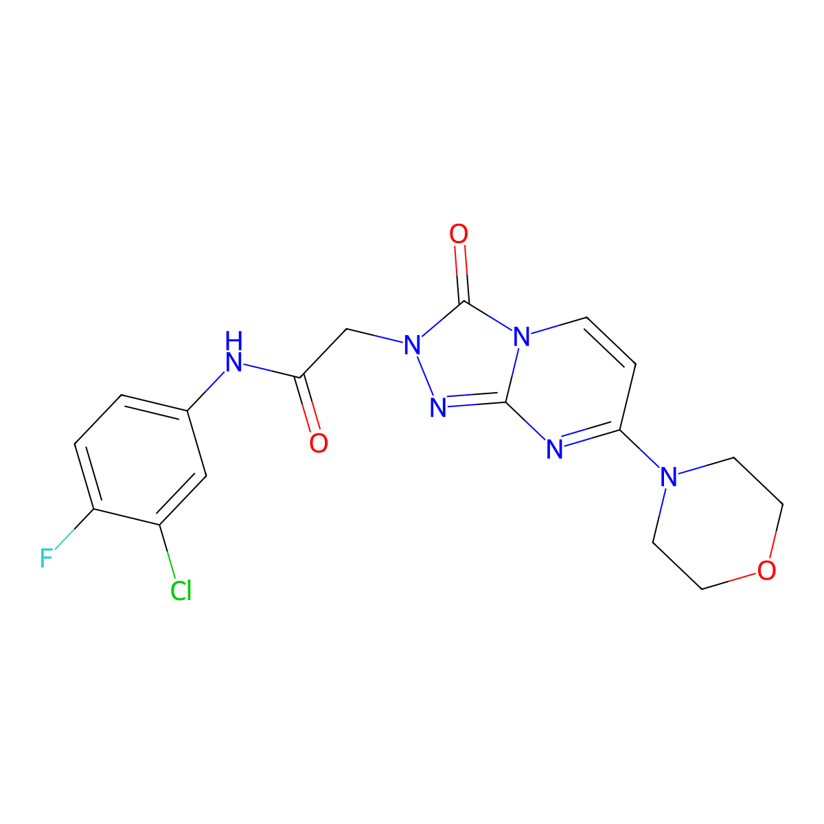 N-(3-chloro-4-fluorophenyl)-2-(7-morpholin-4-yl-3-oxo[1,2,4]triazolo[4,3-a]pyrimidin-2(3H)-yl)acetamide molecular structure, CAS 1251558-32-3