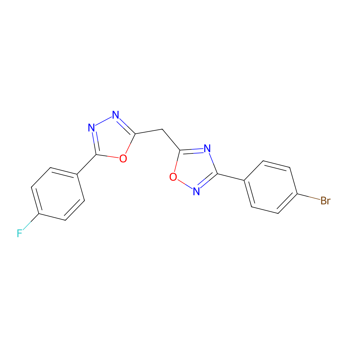 3-(4-Bromophenyl)-5-{[5-(4-fluorophenyl)-1,3,4-oxadiazol-2-yl]methyl}-1,2,4-oxadiazole molecular structure, CAS 1251558-36-7