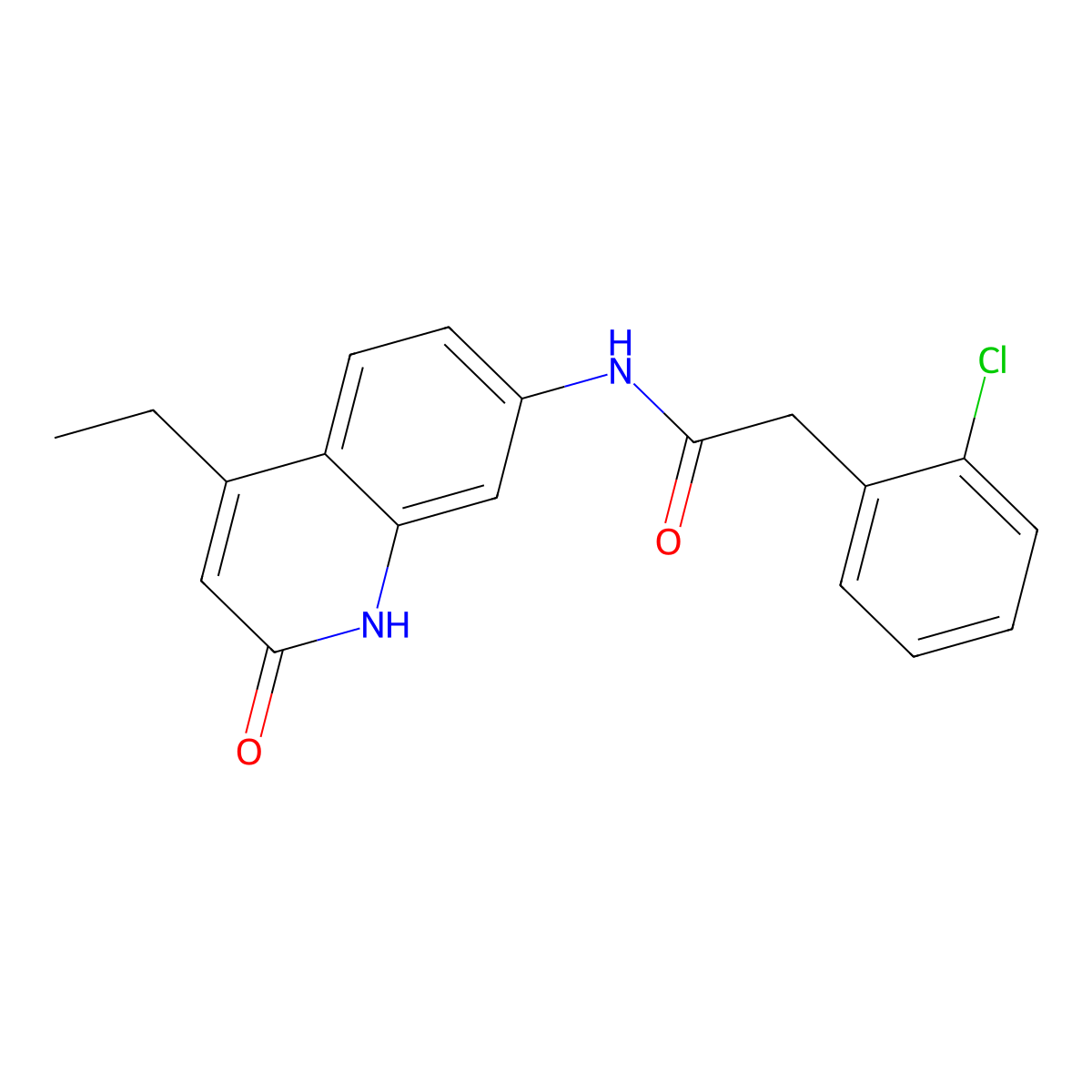 2-(2-chlorophenyl)-N-(4-ethyl-2-oxo-1,2-dihydroquinolin-7-yl)acetamide molecular structure, CAS 1251558-42-5