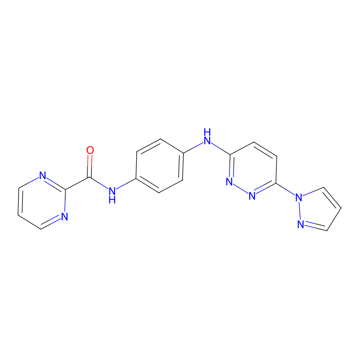 N-(4-((6-(1H-pyrazol-1-yl)pyridazin-3-yl)amino)phenyl)pyrimidine-2-carboxamide molecular structure, CAS 1251558-49-2