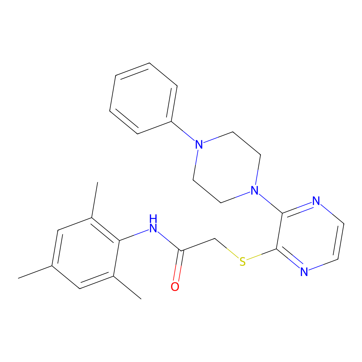 N-mesityl-2-((3-(4-phenylpiperazin-1-yl)pyrazin-2-yl)thio)acetamide molecular structure, CAS 1251558-51-6