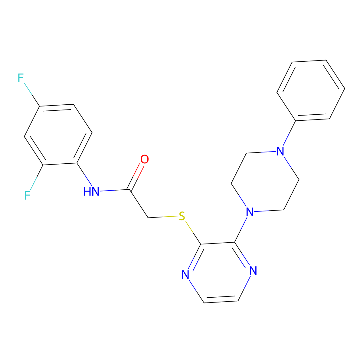 N-(2,4-difluorophenyl)-2-((3-(4-phenylpiperazin-1-yl)pyrazin-2-yl)thio)acetamide molecular structure, CAS 1251558-54-9