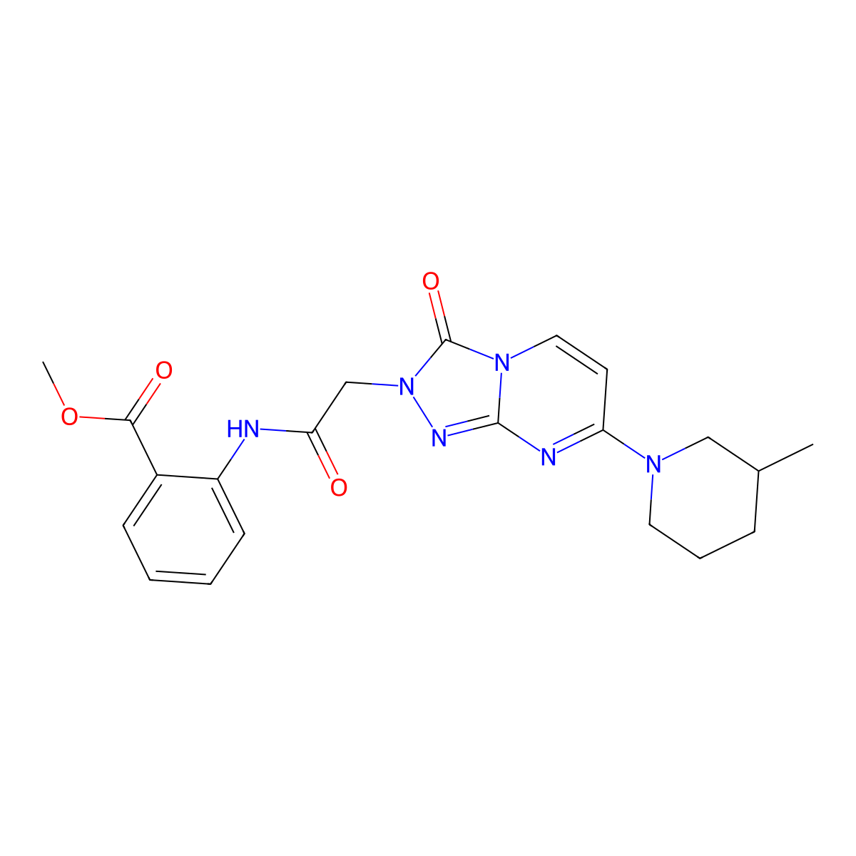 methyl 2-({[7-(3-methylpiperidin-1-yl)-3-oxo[1,2,4]triazolo[4,3-a]pyrimidin-2(3H)-yl]acetyl}amino)benzoate molecular structure, CAS 1251558-63-0