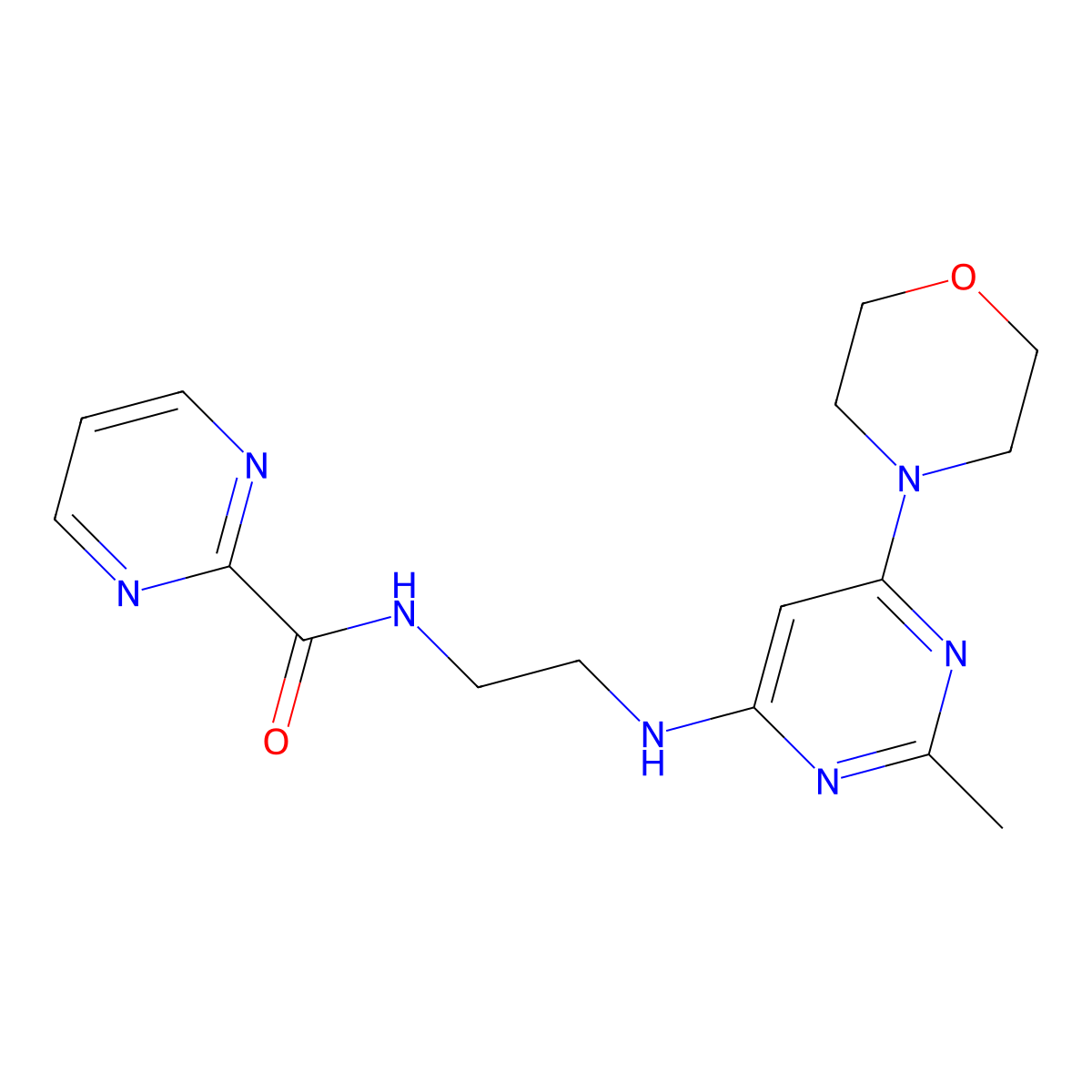 N-(2-((2-methyl-6-morpholinopyrimidin-4-yl)amino)ethyl)pyrimidine-2-carboxamide molecular structure, CAS 1251558-65-2