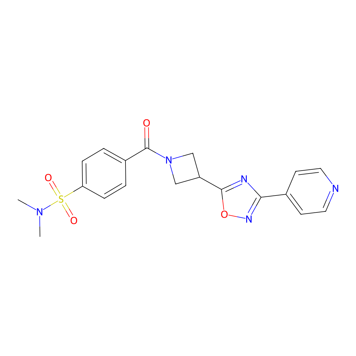 N,N-dimethyl-4-(3-(3-(pyridin-4-yl)-1,2,4-oxadiazol-5-yl)azetidine-1-carbonyl)benzenesulfonamide molecular structure, CAS 1251558-67-4
