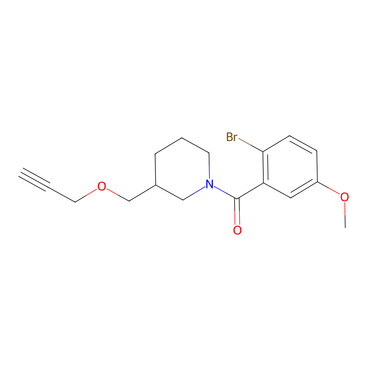 (2-Bromo-5-methoxyphenyl)(3-((prop-2-yn-1-yloxy)methyl)piperidin-1-yl)methanone molecular structure, CAS 1251558-68-5