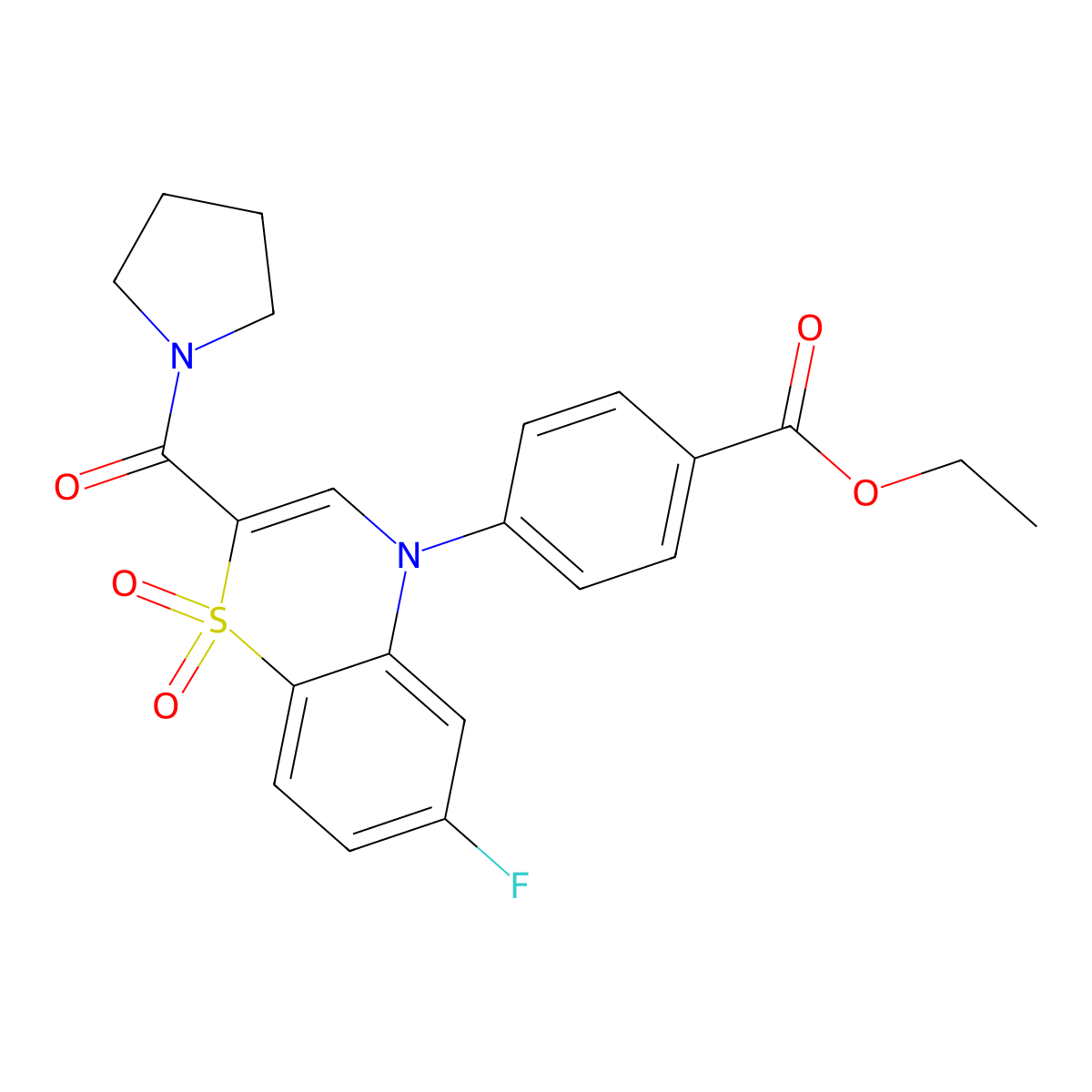 ethyl 4-[6-fluoro-1,1-dioxo-2-(pyrrolidine-1-carbonyl)-4H-1lambda6,4-benzothiazin-4-yl]benzoate molecular structure, CAS 1251558-70-9