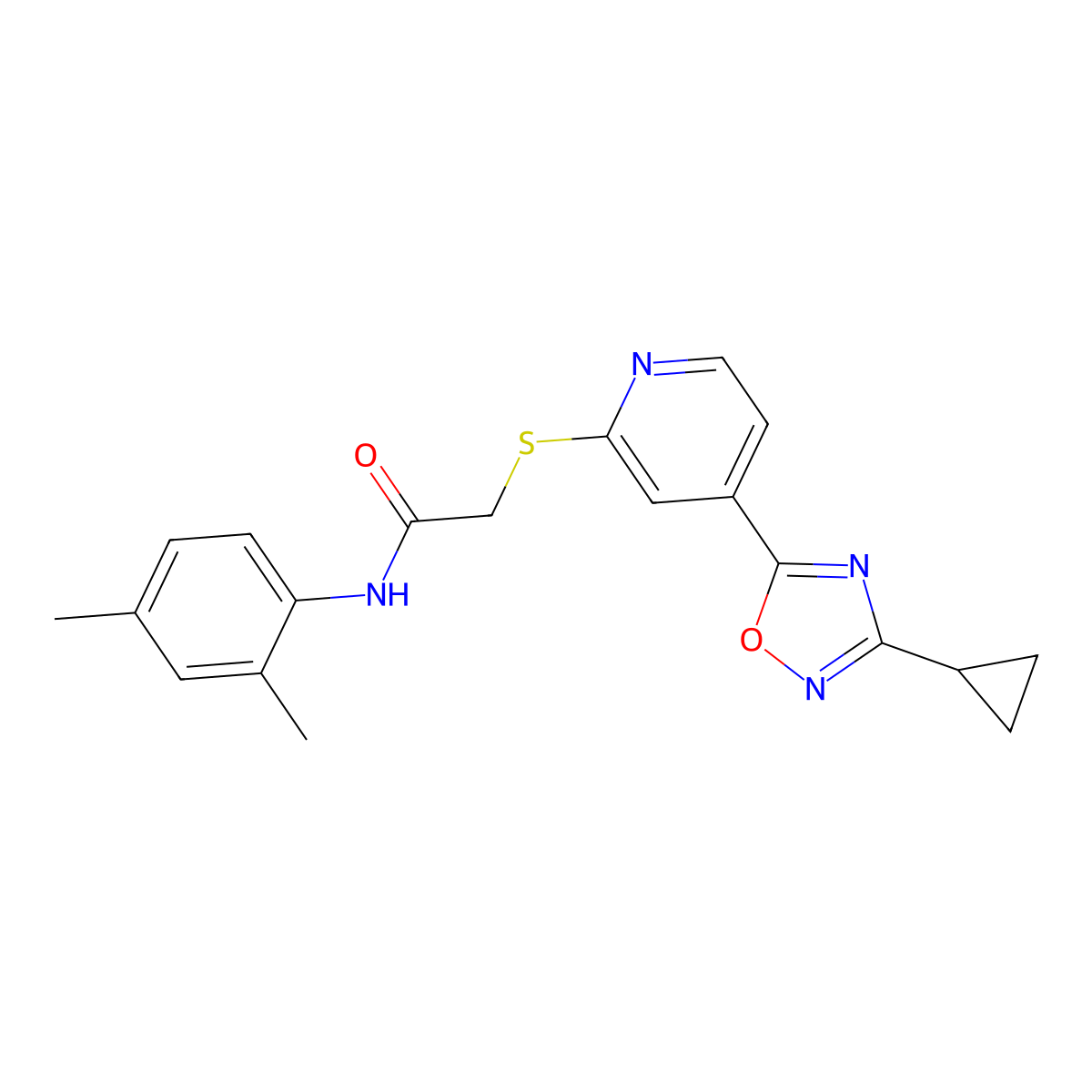 2-((4-(3-cyclopropyl-1,2,4-oxadiazol-5-yl)pyridin-2-yl)thio)-N-(2,4-dimethylphenyl)acetamide molecular structure, CAS 1251558-71-0