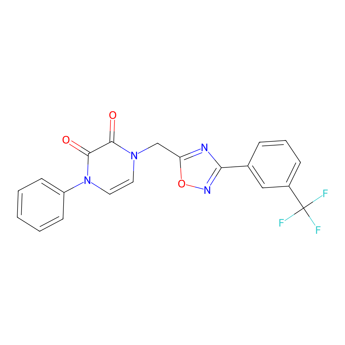 1-Phenyl-4-((3-(3-(trifluoromethyl)phenyl)-1,2,4-oxadiazol-5-yl)methyl)-1,4-dihydropyrazine-2,3-dione molecular structure, CAS 1251558-77-6
