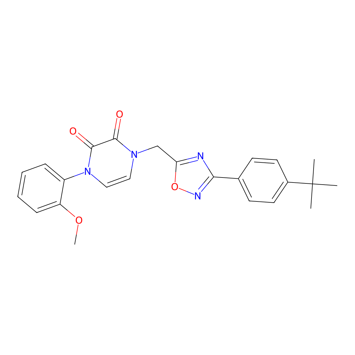 1-((3-(4-(tert-butyl)phenyl)-1,2,4-oxadiazol-5-yl)methyl)-4-(2-methoxyphenyl)pyrazine-2,3(1H,4H)-dione molecular structure, CAS 1251558-82-3