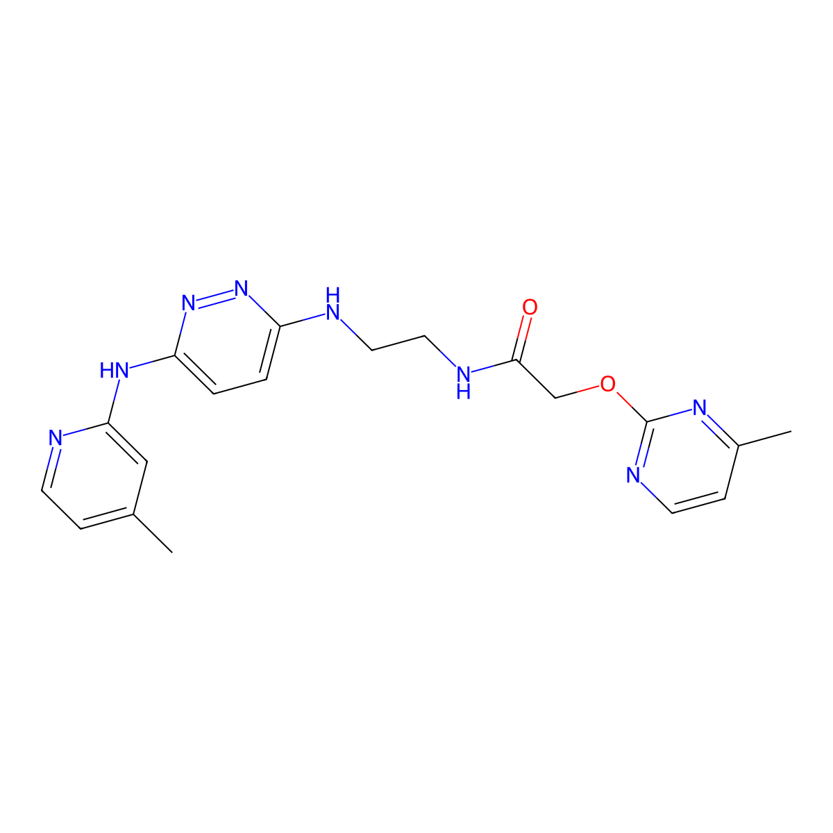 N-(2-((6-((4-methylpyridin-2-yl)amino)pyridazin-3-yl)amino)ethyl)-2-((4-methylpyrimidin-2-yl)oxy)acetamide molecular structure, CAS 1251558-85-6