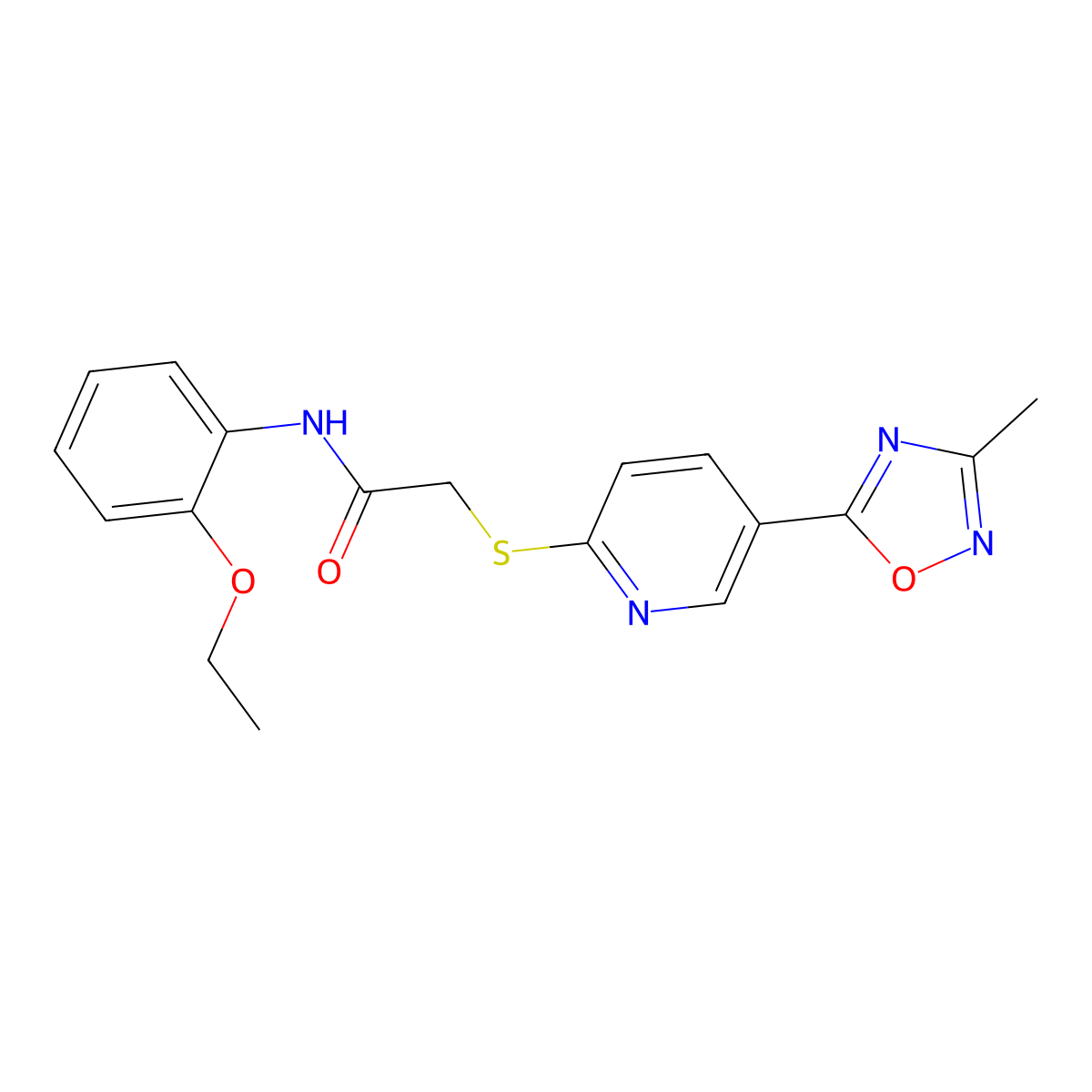 N-(2-ethoxyphenyl)-2-{[5-(3-methyl-1,2,4-oxadiazol-5-yl)pyridin-2-yl]sulfanyl}acetamide molecular structure, CAS 1251558-91-4