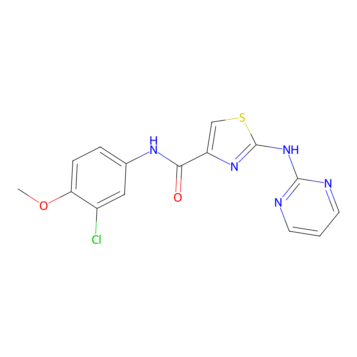 N-(3-chloro-4-methoxyphenyl)-2-(pyrimidin-2-ylamino)thiazole-4-carboxamide molecular structure, CAS 1251558-92-5