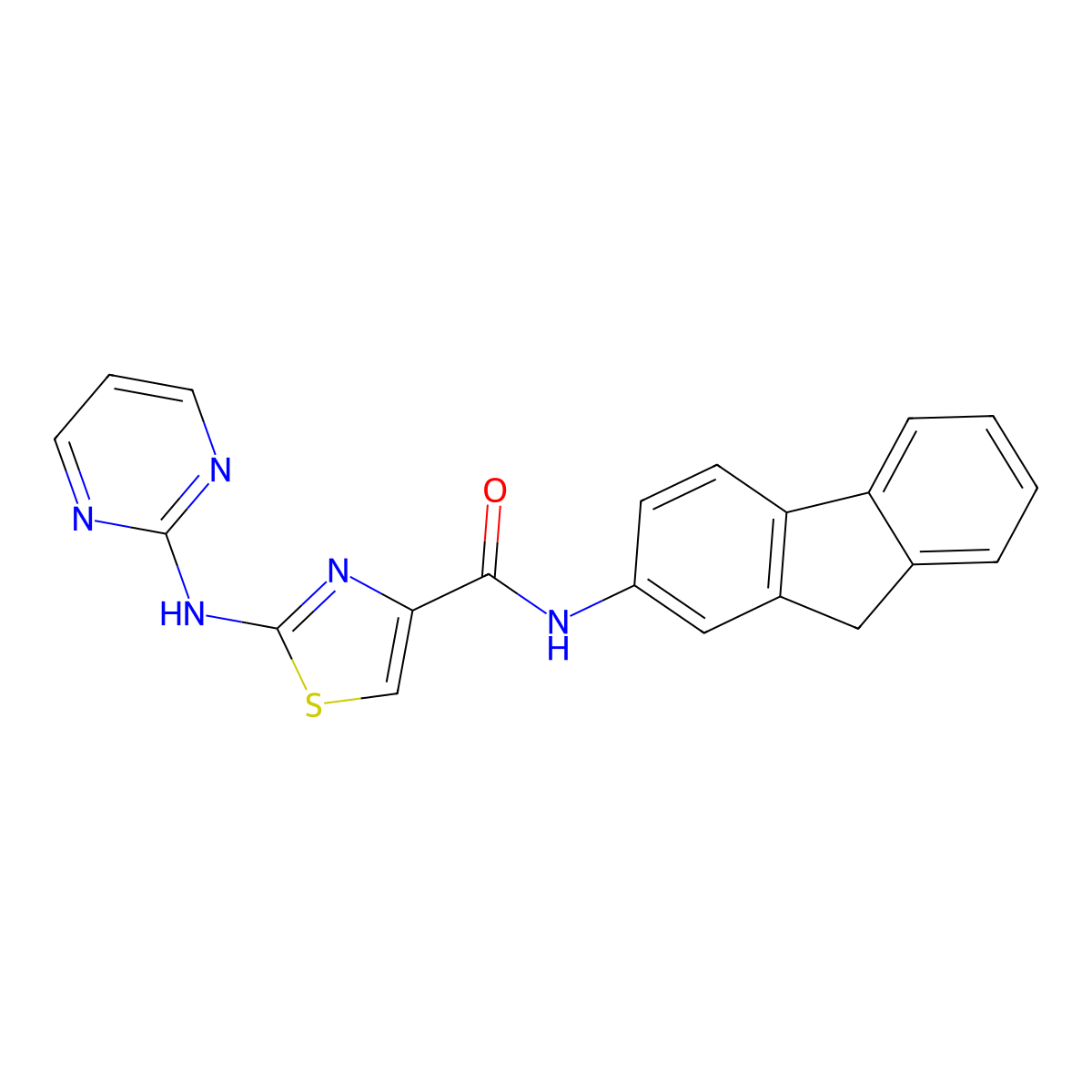 N-(9H-fluoren-2-yl)-2-(pyrimidin-2-ylamino)thiazole-4-carboxamide molecular structure, CAS 1251558-97-0