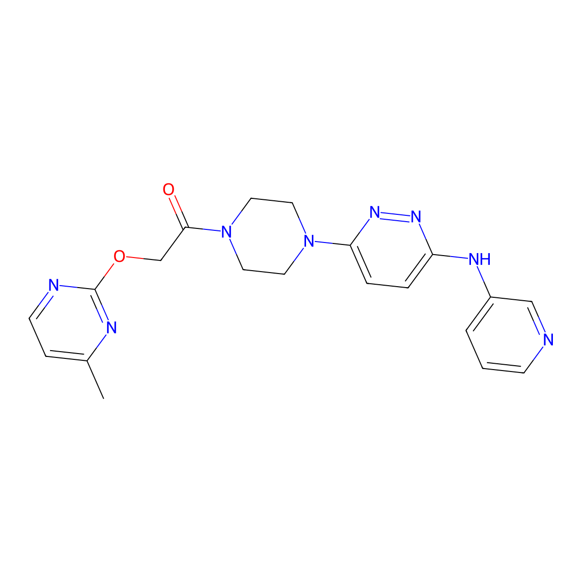 2-((4-Methylpyrimidin-2-yl)oxy)-1-(4-(6-(pyridin-3-ylamino)pyridazin-3-yl)piperazin-1-yl)ethanone molecular structure, CAS 1251559-01-9