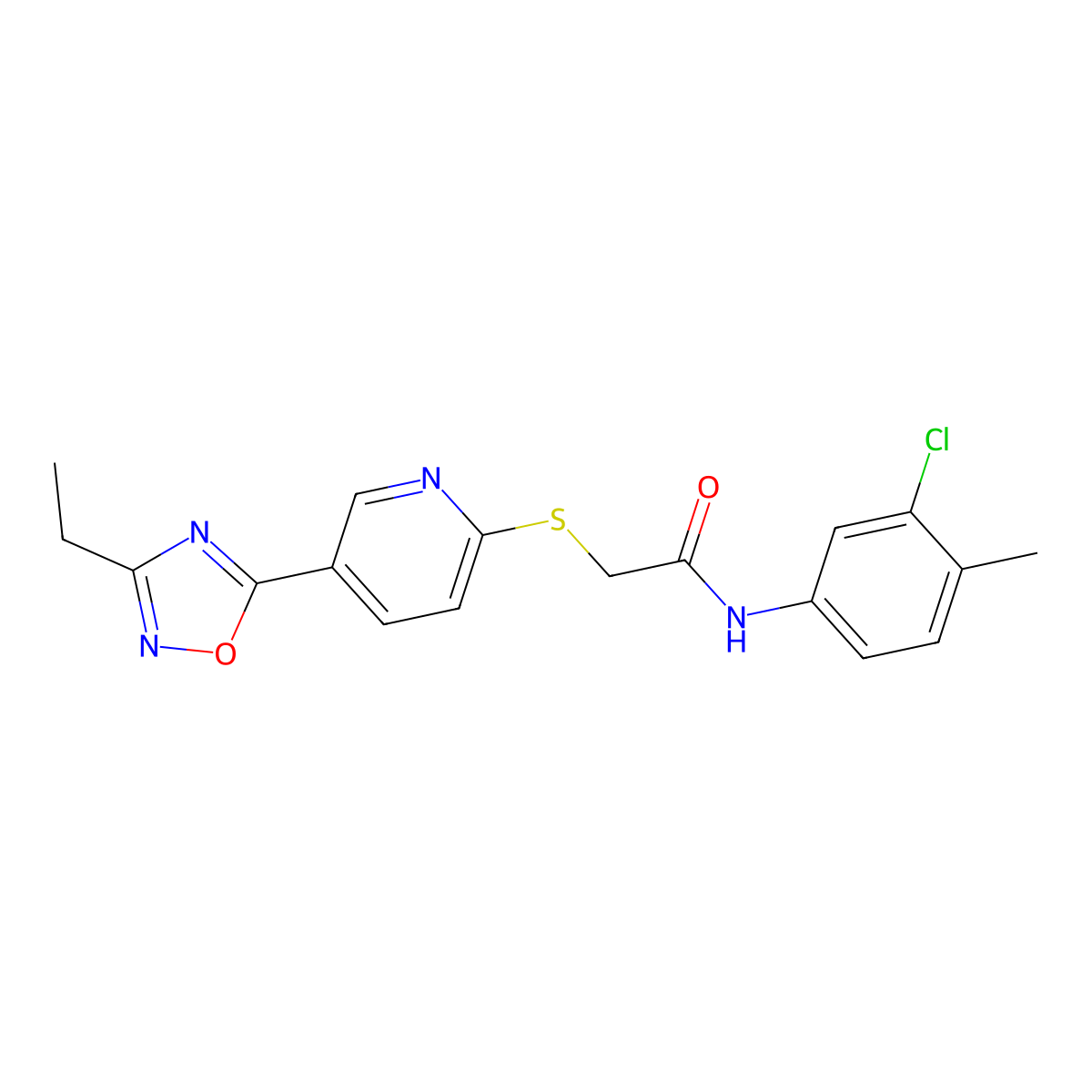 N-(3-chloro-4-methylphenyl)-2-((5-(3-ethyl-1,2,4-oxadiazol-5-yl)pyridin-2-yl)thio)acetamide molecular structure, CAS 1251559-03-1