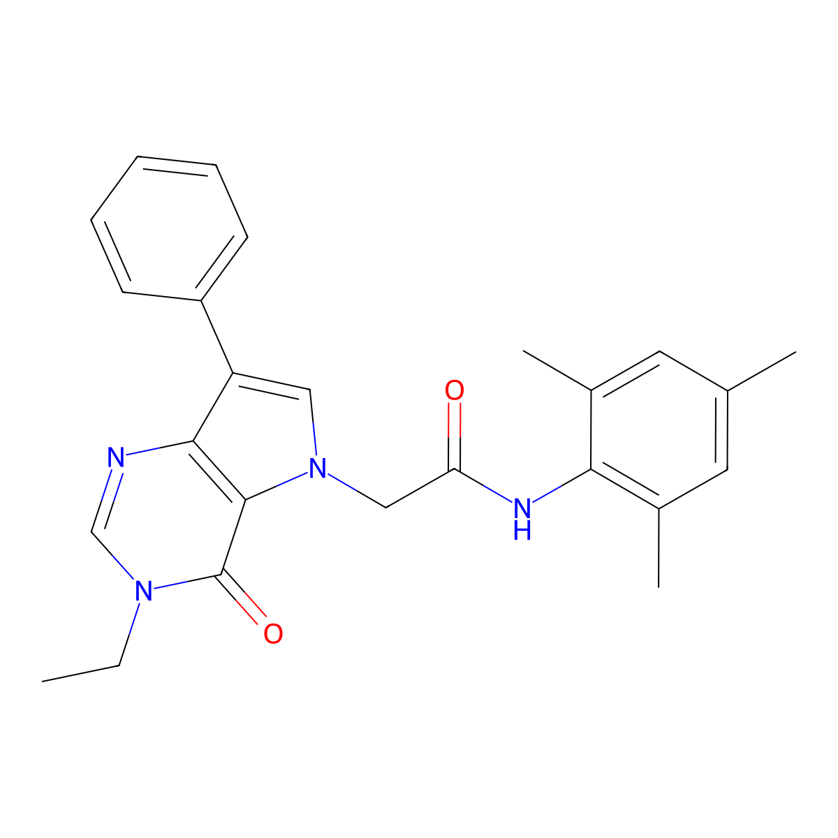 2-{3-ethyl-4-oxo-7-phenyl-3H,4H,5H-pyrrolo[3,2-d]pyrimidin-5-yl}-N-(2,4,6-trimethylphenyl)acetamide molecular structure, CAS 1251559-04-2
