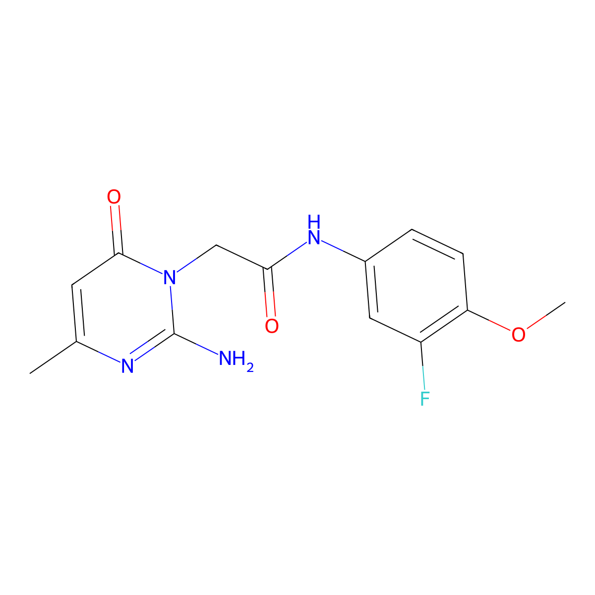 2-(2-amino-4-methyl-6-oxo-1,6-dihydropyrimidin-1-yl)-N-(3-fluoro-4-methoxyphenyl)acetamide molecular structure, CAS 1251559-16-6