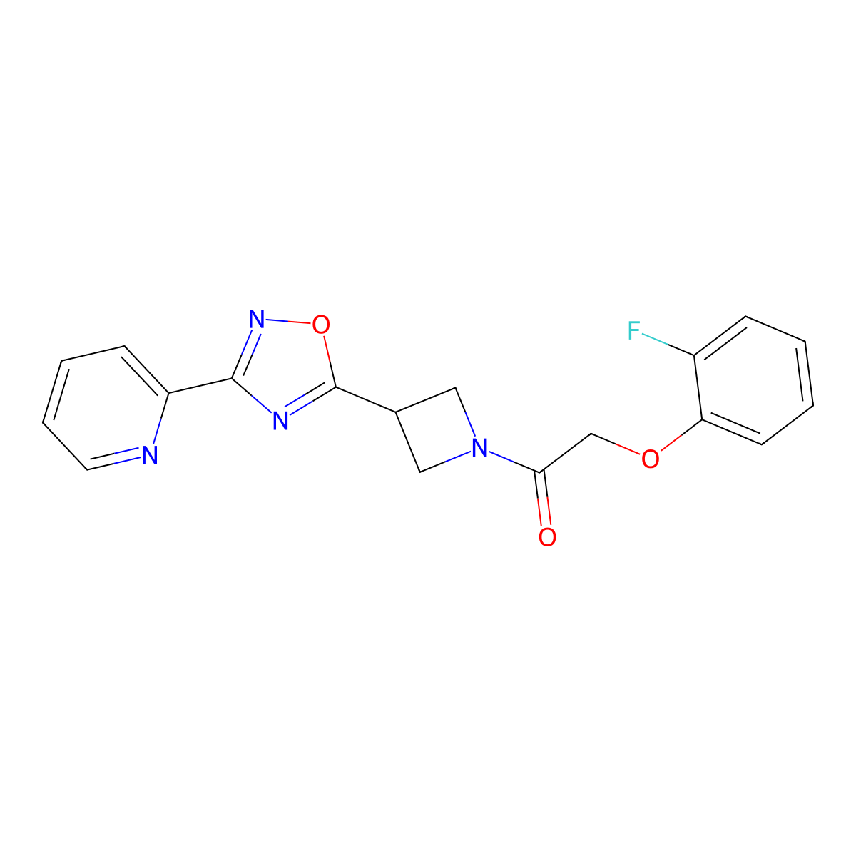 2-(2-Fluorophenoxy)-1-(3-(3-(pyridin-2-yl)-1,2,4-oxadiazol-5-yl)azetidin-1-yl)ethanone molecular structure, CAS 1251559-18-8