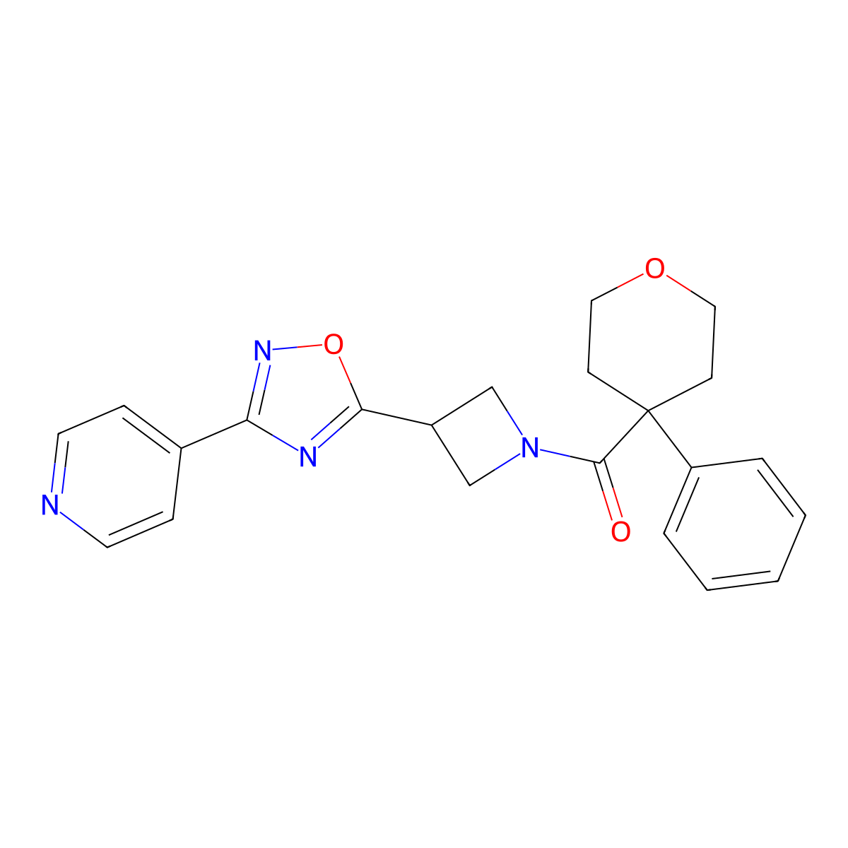 (4-phenyltetrahydro-2H-pyran-4-yl)(3-(3-(pyridin-4-yl)-1,2,4-oxadiazol-5-yl)azetidin-1-yl)methanone molecular structure, CAS 1251559-27-9